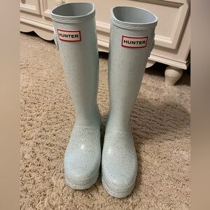 Hunter boots aqua glitter size 4/5 new